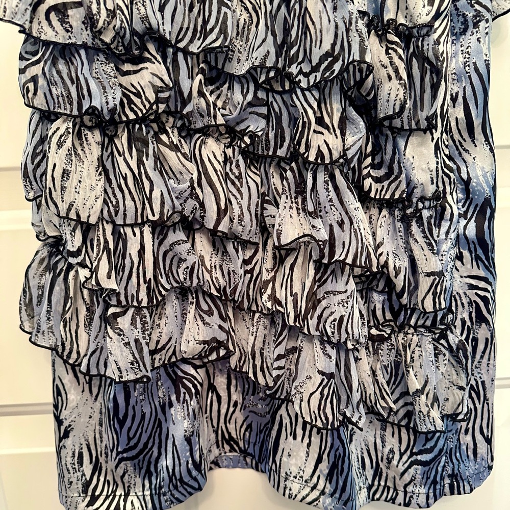 Steve Madden Blue Animal Print Ruffle Mini Dress NWT Junior Size 7 Boho Festival - Picture 5 of 6